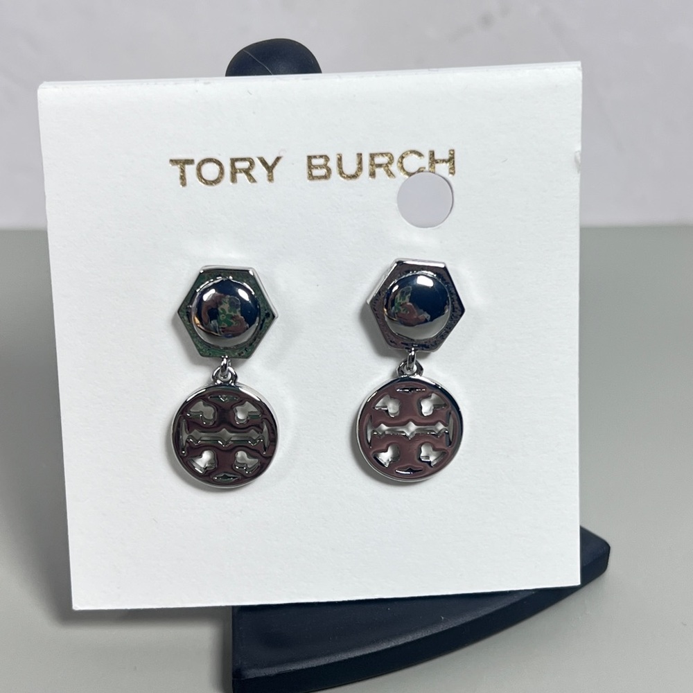 Tory Burch Silver Logo Earrings